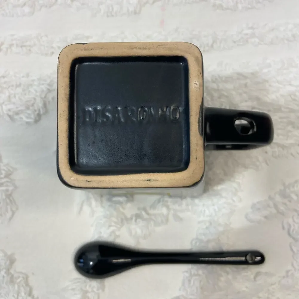DISARONNO Square Collector's Spirit Mug w/Spoon Ceramic Blk/Yellow 8oz Rum Booze